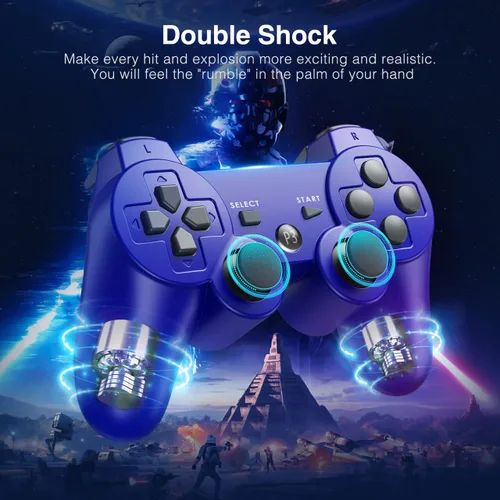 Vista 5 de Powerextra Wireless Controller Compatible with Play-Station 3, with High Performance Upgraded Joystick Rechargeable Battery Double Shock for PS-3