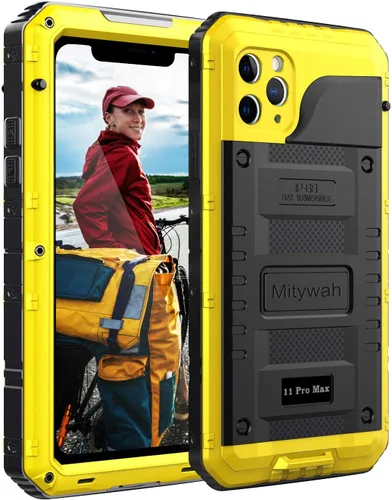 Vista 20 de Mitywah Funda impermeable para iPhone 11, resistente y duradera, de metal, protección de pantalla integrada, impermeable, a prueba de golpes, a Negro