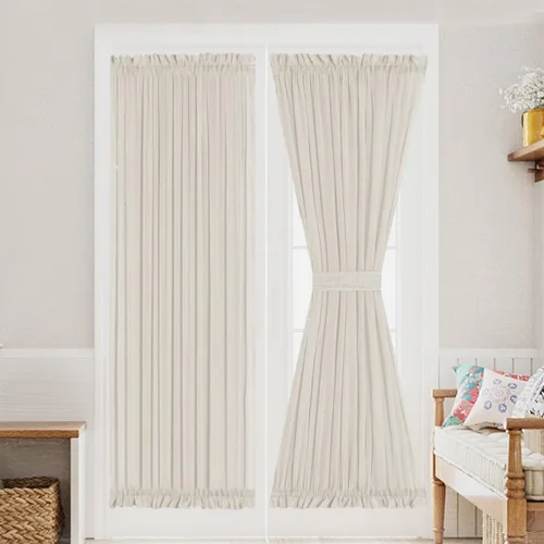 Vista 27 de Turquoize Elegantes cortinas de lino para puerta francesa, paneles de cortina de filtrado de luz, panel de lino con bolsillo para barra, panel