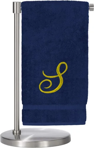 Vista 15 de Script R - Toalla de baño con monograma, regalo personalizado, 27 x 54 pulgadas, juego de 1 toalla bordada con texto dorado, 100% algodón turco Navy