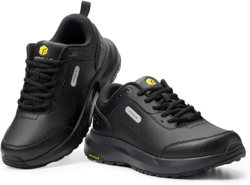 Vista 5 de FitVille Zapatos de senderismo extra anchos para hombre Zapatos para caminar al aire libre Zapatos de trabajo impermeables de caña baja con puntera