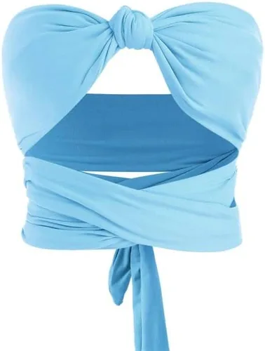 Vista 7 de ZAFUL - Ombliguera cruzada estilo halter de tejido acanalado para mujer camiseta sin mangas tipo con diseño fruncido y con lazos