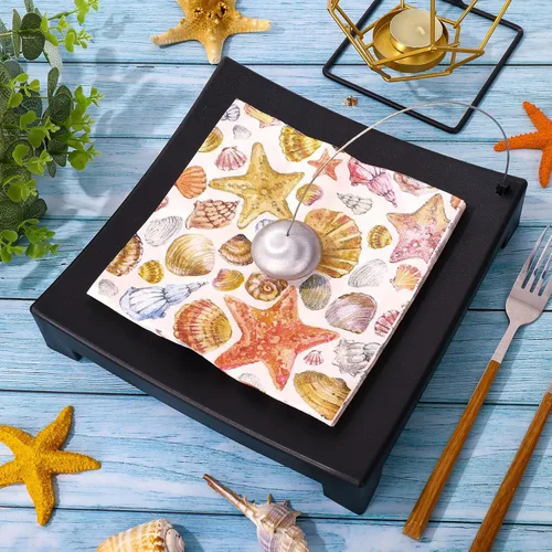 Vista 3 de AnyDesign 80 servilletas de papel de concha de mar, servilletas de almuerzo de concha de océano tropical para verano, postres náuticos, cena