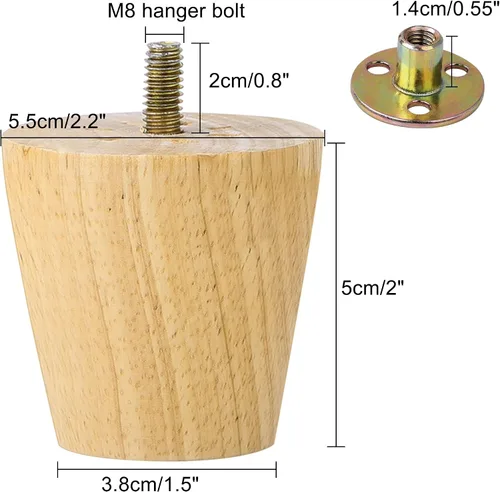Vista 3 de uxcell Patas de madera para muebles, patas de sofá de 2 pulgadas, patas redondas de madera maciza, patas de sofá de color madera, patas de repuesto