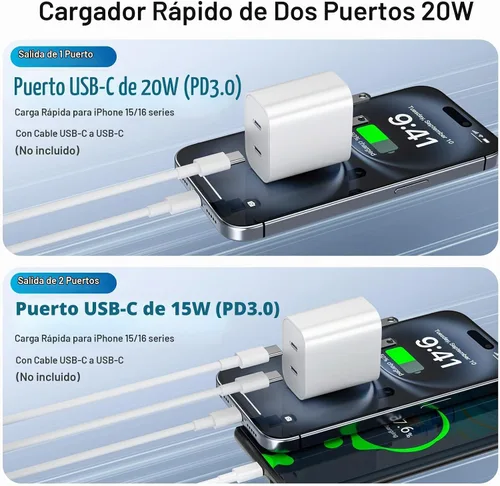 Vista 6 de Bloque de cargador USB C para iPhone 17 16 15 Bloque de carga rápida