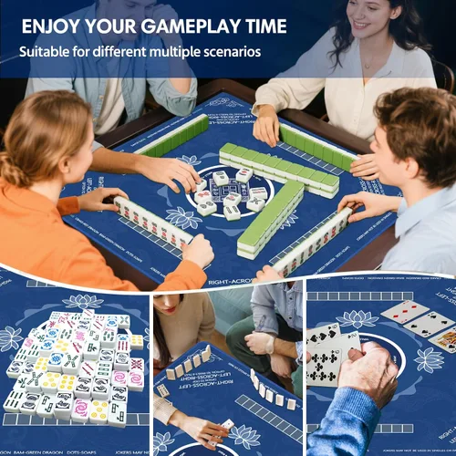Vista 5 de Mahjong Mat, tapete Mahjong para mesa con bolsa, 31.5 x 31.5 pulgadas, goma antideslizante y reducción de ruido, tapete de juego para Mah Jongg