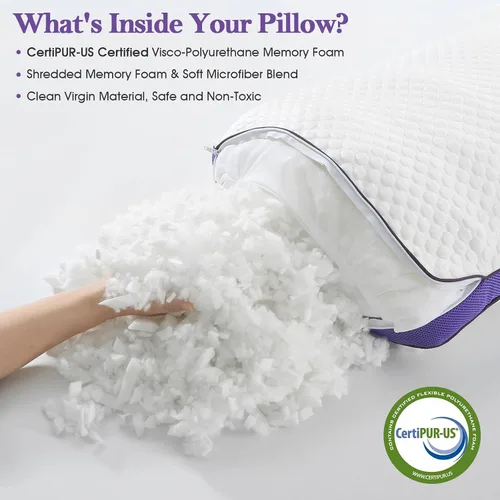 Vista 5 de BPC Almohada de espuma viscoelástica triturada tamaño Queen, almohada de cama refrescante para dormir, soporte firme y suave ajustable para personas