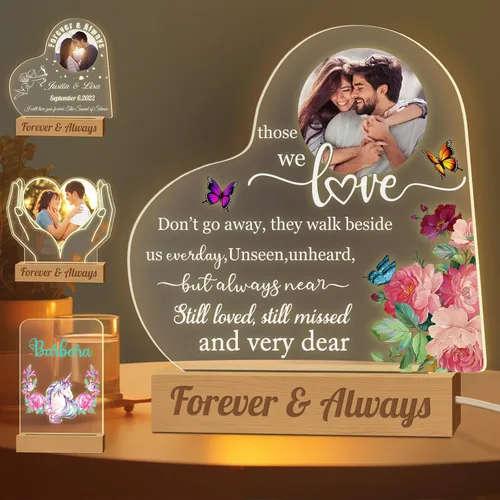 Vista 16 de Luz nocturna con foto personalizada, lámpara LED con nombre de corazón, lámpara acrílica personalizada con imagen, regalo para su novia, amante