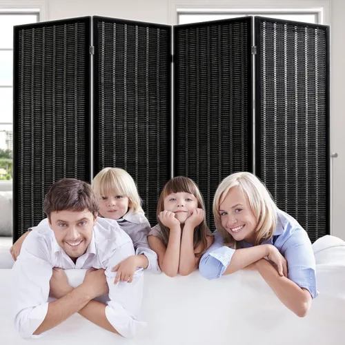 Vista 6 de Divisor de habitación, pantallas de privacidad plegables de 6 pies, 4 paneles de bambú, divisor portátil de pared, divisor de habitación Negro