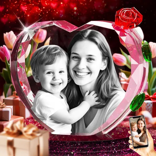 Vista 18 de 3D Crystal Photo with Red Crystal Rose, Personalized Mothers Day Gifts for Mom, Wife, Women, Her, Girlfriend, Couple, Customized Glass Photo