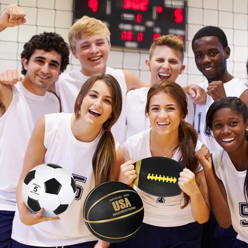 Vista 4 de Sratte Juego de 3 pelotas deportivas para adolescentes y adultos, incluyendo tamaño oficial, fútbol, baloncesto, fútbol con bomba y bolsa