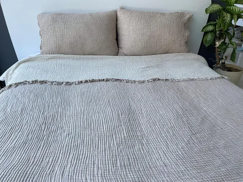 Vista 5 de Fundas de almohada 100% de muselina de algodón, 4 capas de algodón turco suave, solo fundas de almohada, no incluye manta ni colcha, color beige