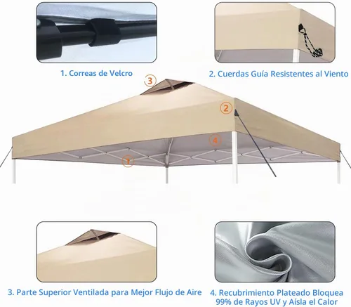 Vista 3 de Cubierta superior de repuesto para toldo de 10 x 10 pies con ventilación de aire, solo parte superior Beige