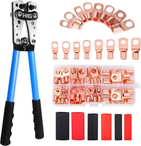 Vista 6 de HKS Herramienta de prensado de terminales de cable de batería 10-1 AWG - Engarzadora de cable resistente para terminales de anillo Terminales