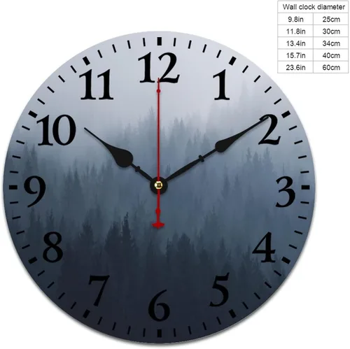 Vista 2 de Generic Reloj de pared de madera, bosque brumoso, redondo, retro, 10 pulgadas, movimiento de cuarzo