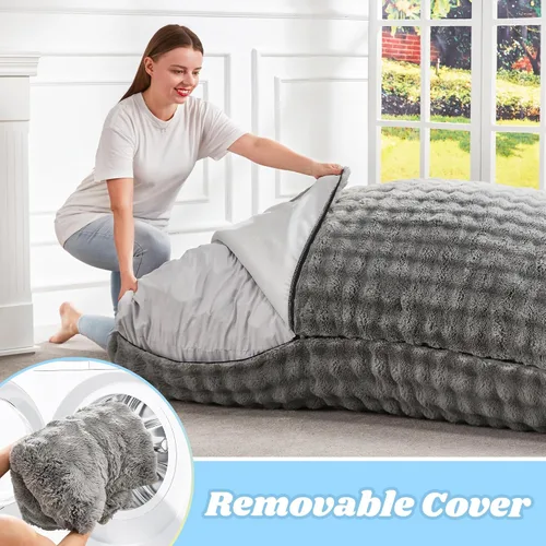 Vista 8 de Hobestluk Adult Bean Bag Chair 3 in 1 Convertible Large Bean Bag Sofa Ash Grey