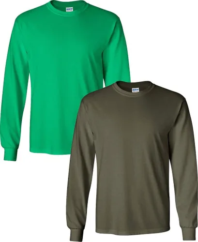 Vista 141 de Gildan Camiseta de manga larga de algodón ultra para adulto, estilo G2400, paquete múltiple Militar + ceniza.
