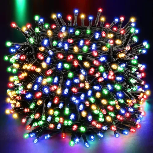 Vista 7 de Techip 300 luces LED para árbol de Navidad al aire libre, luces de Navidad blancas cálidas para exteriores impermeables centelleantes, alambre