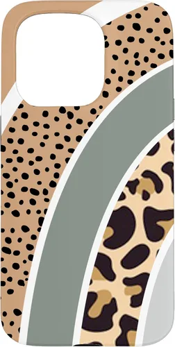 Vista 14 de Boho Burnt Orange Half Rainbow with Dotted Pattern Leopard Case for iPhone 17