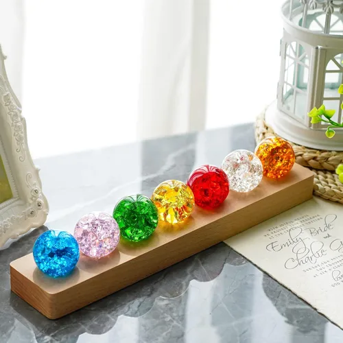 Vista 2 de 7 colores 1.575 in hielo agrietado bolas cristal chakra bolas con base de madera LED Bola curativa de cristal de la esfera, bola del cuarzo