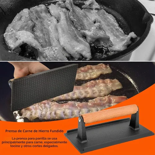 Vista 3 de onlyfire Prensa de hierro fundido para carne con mango de madera