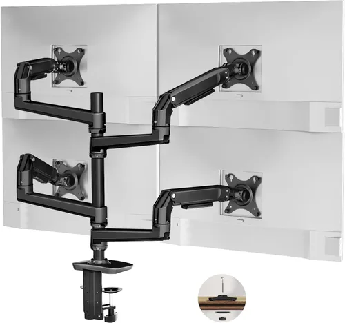 Vista 15 de Ergounion Soporte para monitor doble, soporta pantallas de hasta 40 pulgadas y 25 libras, brazo doble para monitor totalmente ajustable con Negro