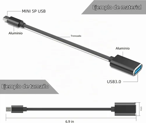 Vista 2 de HIEbee Mini USB OTG Cable para Cámaras Digitales - USB A Hembra a Mini USB B Adaptador Macho de 5 pines Cable Trenzado