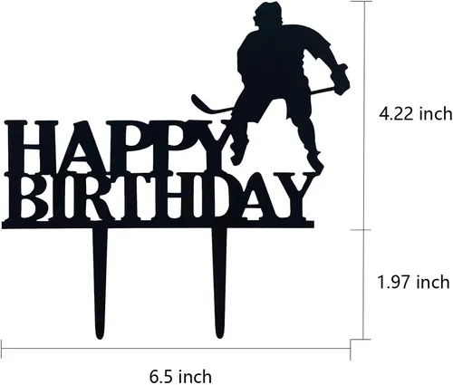 Vista 4 de Decoración para tartas de hockey sobre hielo, acrílico, negro, para decoración de fiesta de cumpleaños para baby shower o para niños, padre/hombres