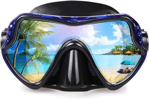 Vista 2 de EXP VISION Juego de 2 máscaras de buceo para adultos y niños, gafas de natación de vidrio templado con cubierta de nariz para adultos y niños