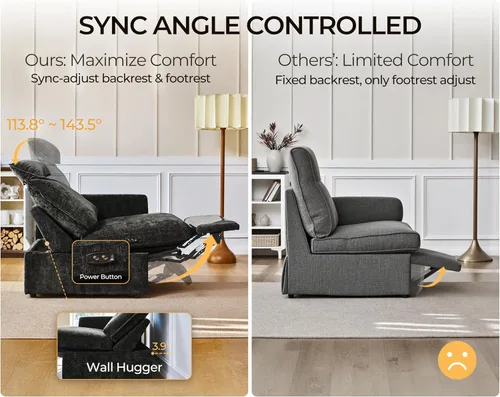 Vista 7 de Sofá reclinable eléctrico de 102.8 pulgadas con reposacabezas, sofá reclinable modular Cloud de gran tamaño con mesa, cajón de almacenamiento