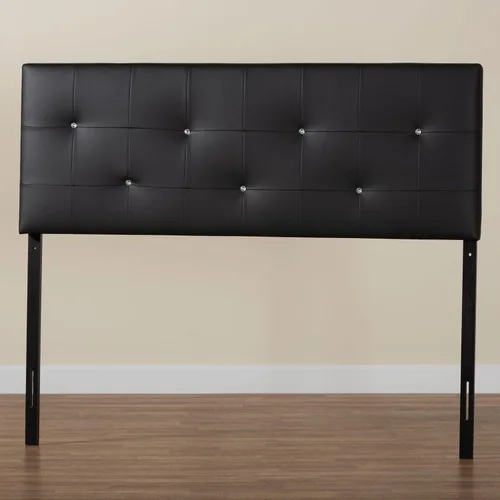 Vista 5 de Baxton Studio Dalini cabecera para interiores con botones de cristal de imitación, Vinilo, Negro