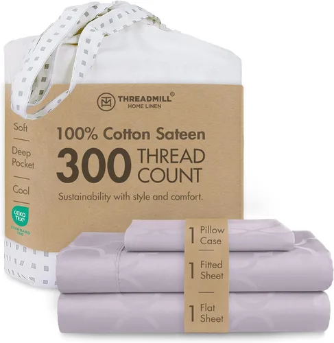 Vista 63 de Threadmill Juego de sábanas de algodón Twin Sábanas 100% algodón para cama tamaño Twin Juego de sábanas de satén jacquard damasco con bolsillo