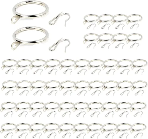 Vista 8 de 50 anillos de cortina negros con ganchos, anillos de cortina de metal, anillos de barra de cortina y ganchos de cortina para pasadores de cortina