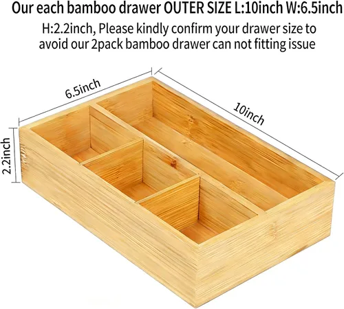 Vista 2 de Paquete de 2 organizadores de bambú para cajón, almacenamiento de bolsas de té de madera con 4 compartimentos, cajas de té para estante, estación