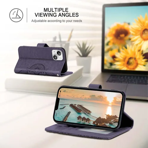 Vista 3 de Funda tipo cartera para iPhone 13 Mini, bloqueo RFID, funda protectora de piel sintética con ranura para tarjetas, bolsillo para efectivo