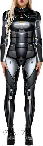 Vista 13 de Enterizo de mujer con estampado de esqueleto de robot mecánico 3D para Halloween, disfraz de cosplay