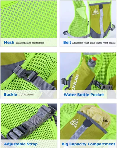 Vista 4 de AONIJIE Chaleco Paquete Ultraligero para Correr para Hombres y Mujeres Reflectante Transpirable Mochila de Hidratación para Senderismo, Camping, Azul