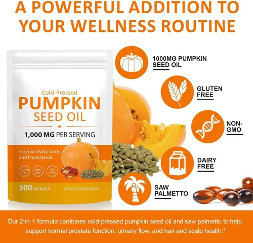 Vista 7 de Aceite de semilla de calabaza con palma enana americana, cápsulas de aceite de semillas de calabaza 2 en 1 para el crecimiento del cabello, 300