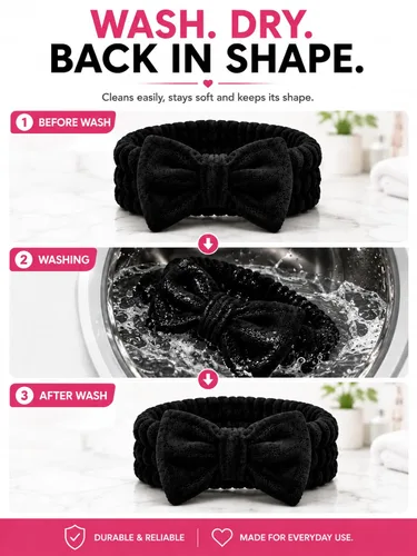 Vista 6 de Diadema para lavar la cara, 6 unidades (negro y gris) Pulseras de spa de secado rápido absorbente para la cara para mujer