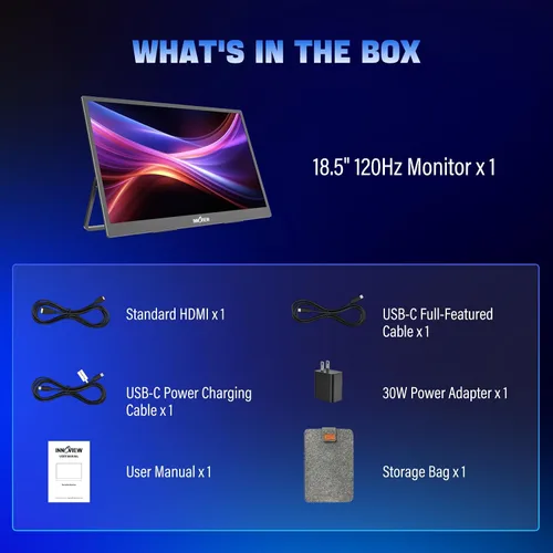 Vista 8 de InnoView Monitor portátil 2K para laptop de 18.5 pulgadas, 2560 x 1440p, QHD 120Hz, 100% sRGB, USB-C, HDMI, estándar, HDMI, segunda pantalla