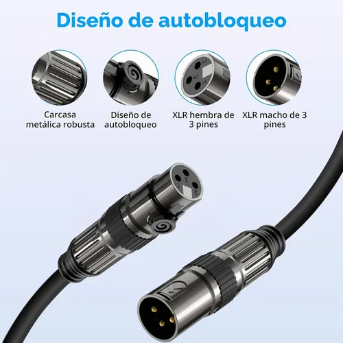 Vista 4 de Caiord Cables de micrófono XLR, 1 paquete de 3 pies de cobre sin oxígeno de 3 pines macho a hembra cable de micrófono para altavoz, sistema PA