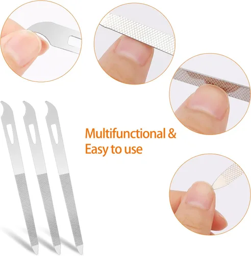 Vista 4 de Juego de limas de uñas de acero inoxidable de 6 piezas con punta limpiadora, doble cara, duradera, profesional para uñas naturales