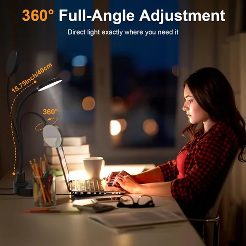 Vista 6 de Lámpara de escritorio LED de 15W con puertos de carga USB – Lámpara de mesa regulable con 3 temperaturas de color, 5 niveles de brillo, 4