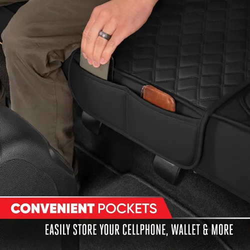 Vista 4 de Motor Trend - Cojín de asiento trasero, funda de piel sintética con costuras en diamante para automóvil, camión y SUV, acolchado, impermeable, Negro