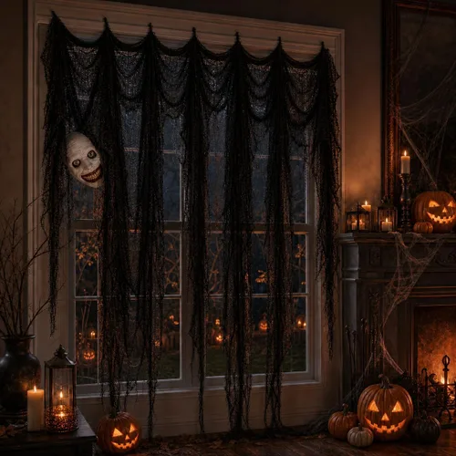 Vista 6 de UQJE Máscara sonriente aterradora, disfraz de Halloween de demonio