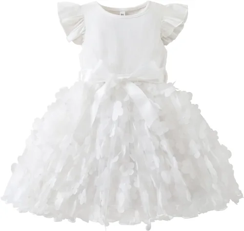 Vista 12 de NNJXD Vestido de Princesa de Tul con Flores para Niñas Pequeñas y Bebés Niña #Rosa claro