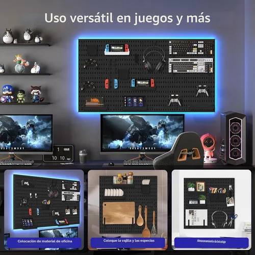 Vista 5 de Kit de Combinación de Tablero Perforado, Organizador de Pared Modular Blanco de Tablero Perforado con 4 Tableros Perforados y Accesorios Colgantes