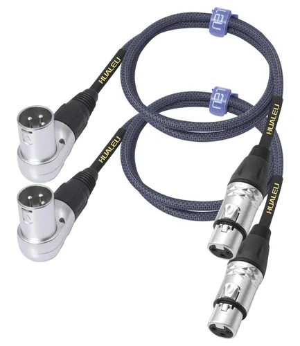 Vista 10 de Cable de audio XLR macho de 3 pines en ángulo recto de 1.5 pies a 3 pines XLR hembra, mezclador, micrófono, cable de audio amplificador, paquete de 2