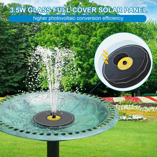 Vista 2 de Yzert Fuentes solares de baño para pájaros, bomba solar de fuente de panel de vidrio de 3.5 W para baño de pájaros, sin batería, fuente de agua