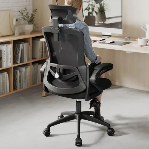 Vista 20 de Silla de Oficina Ergonómica, Silla de Escritorio con Soporte Lumbar Ajustable, Sillas de Computadora Cómodas de Malla Transpirable con Reposabrazos